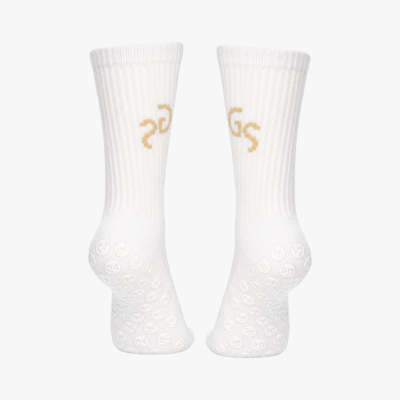 Hvite gripsocks - beige logo | 2026 versjon