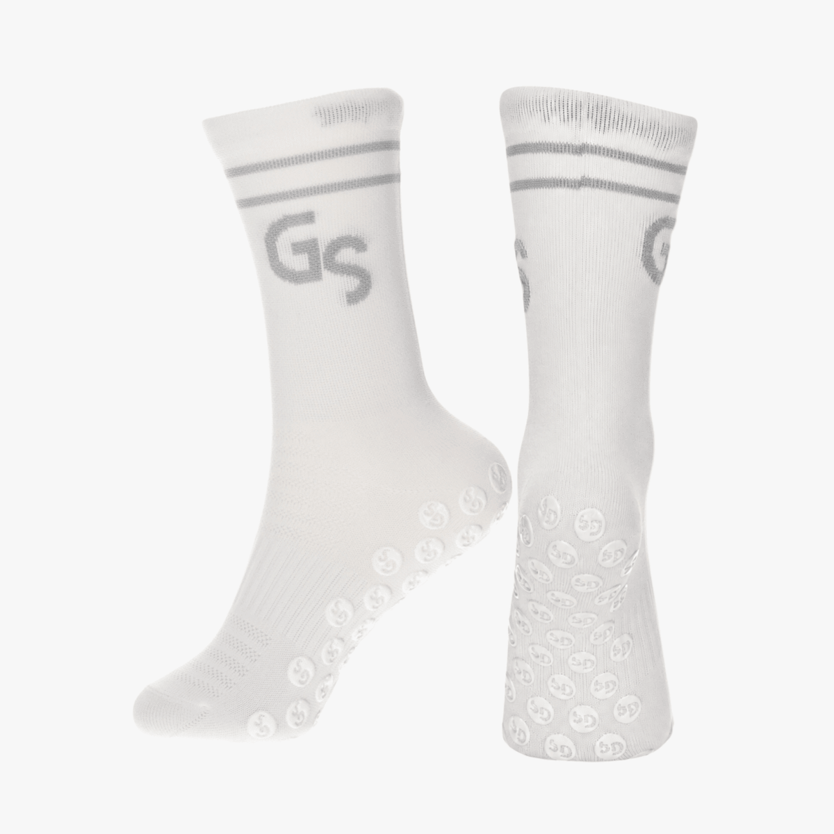 2.0 Tynne - Hvite gripsokker med grå logo - GSPERFORMANCE