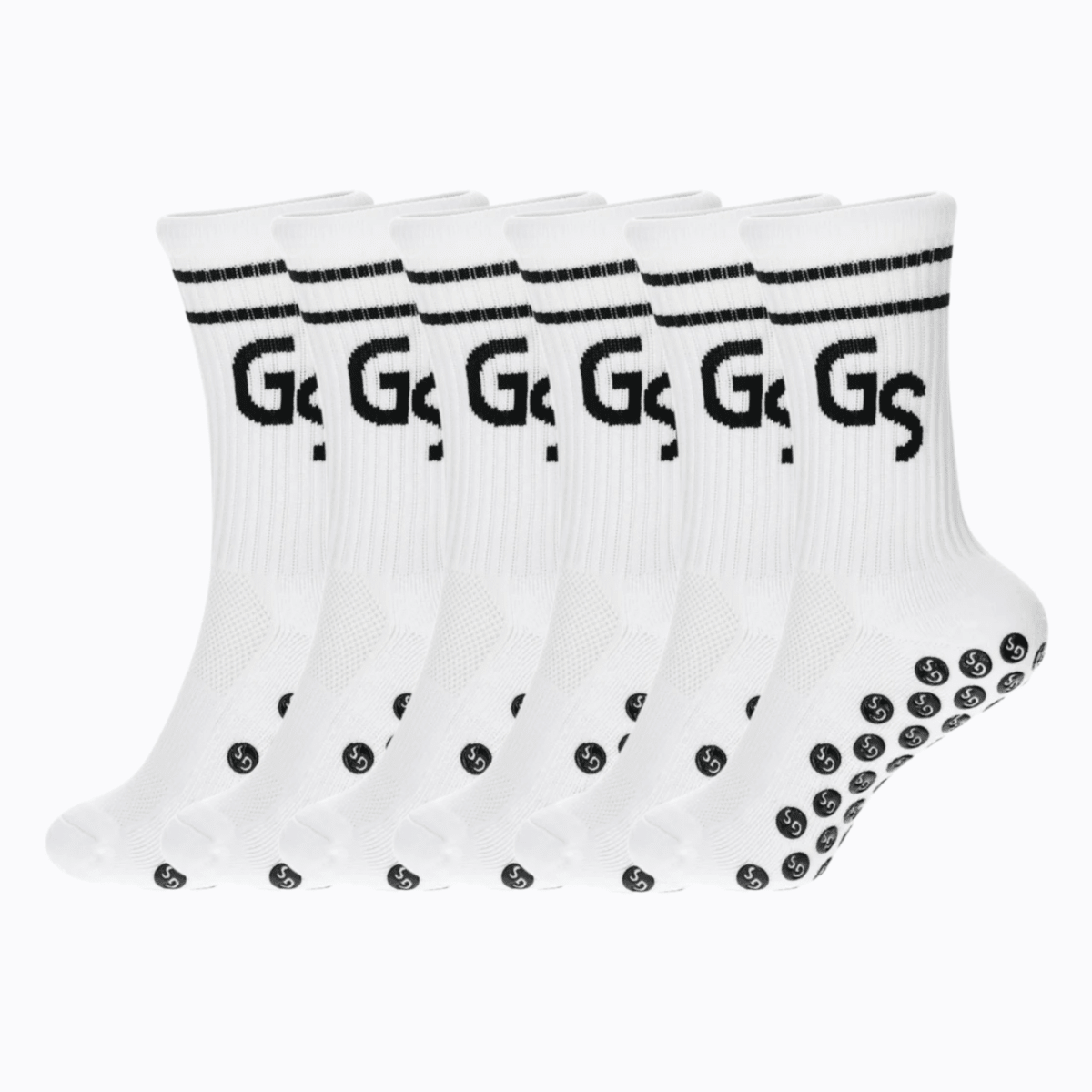 Hvite gripsocks med svart logo - 6pk - GSPERFORMANCE