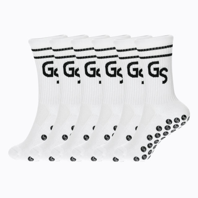 Hvite gripsocks med svart logo - 6pk - GSPERFORMANCE