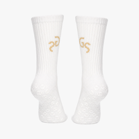 Hvite gripsocks - beige logo | 2026 versjon