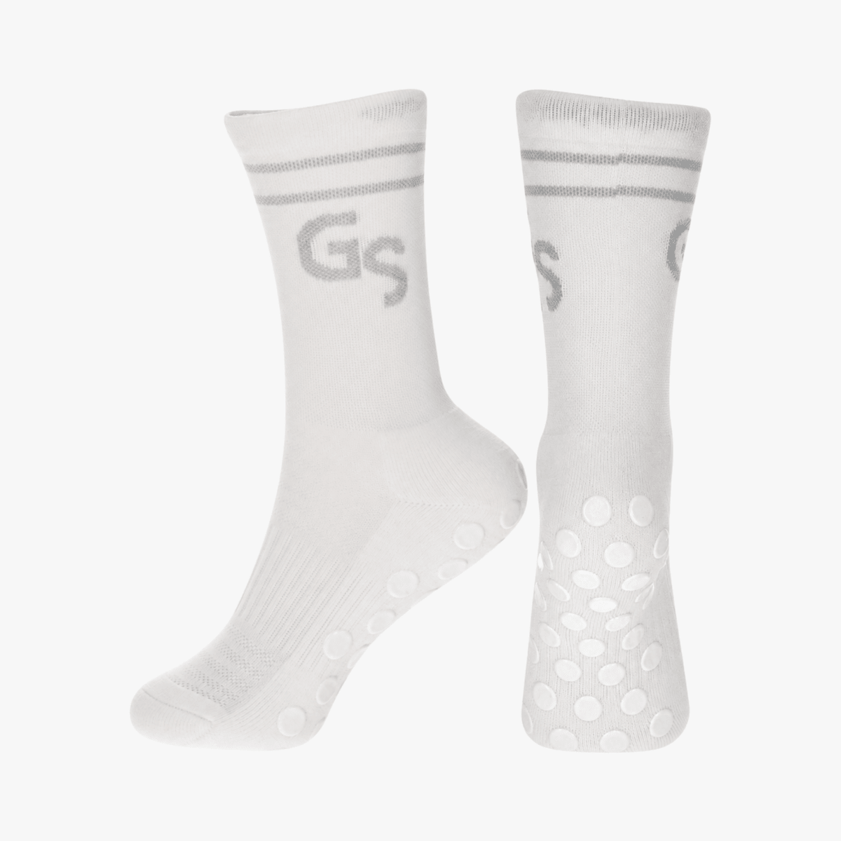 2.0 Standard - Hvite gripsokker med grå logo - GSPERFORMANCE