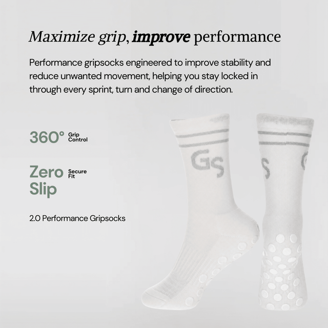 2.0 Standard - Hvite gripsokker med grå logo - GSPERFORMANCE