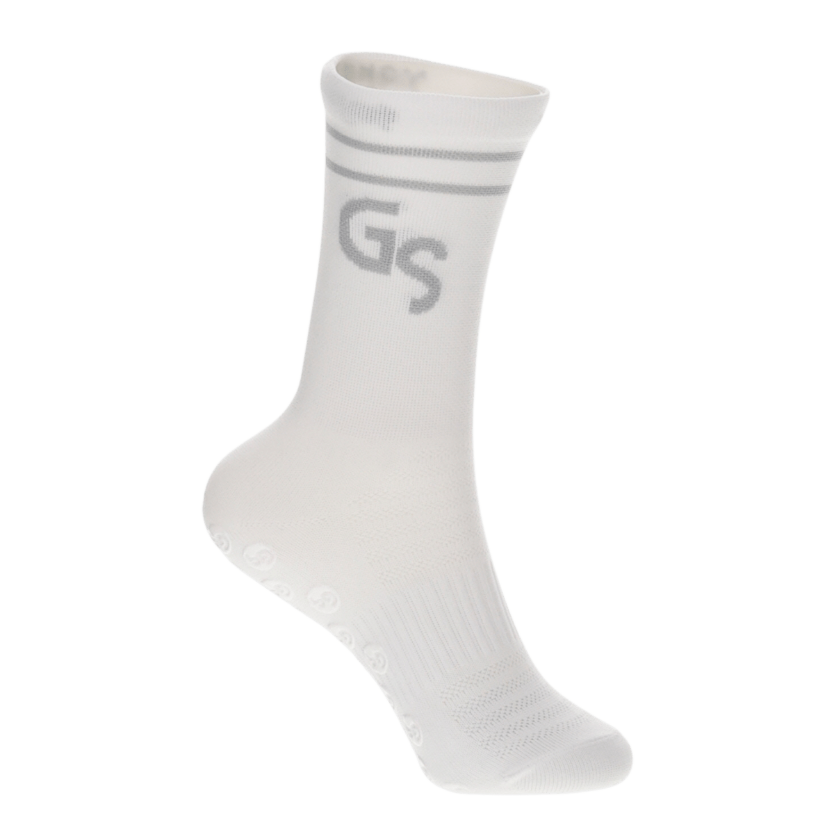 2.0 Tynne - Hvite gripsokker med grå logo - GSPERFORMANCE
