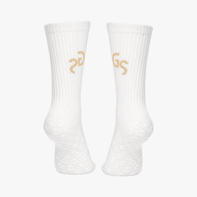 Hvite gripsocks - beige logo | 2026 versjon - GSPERFORMANCE