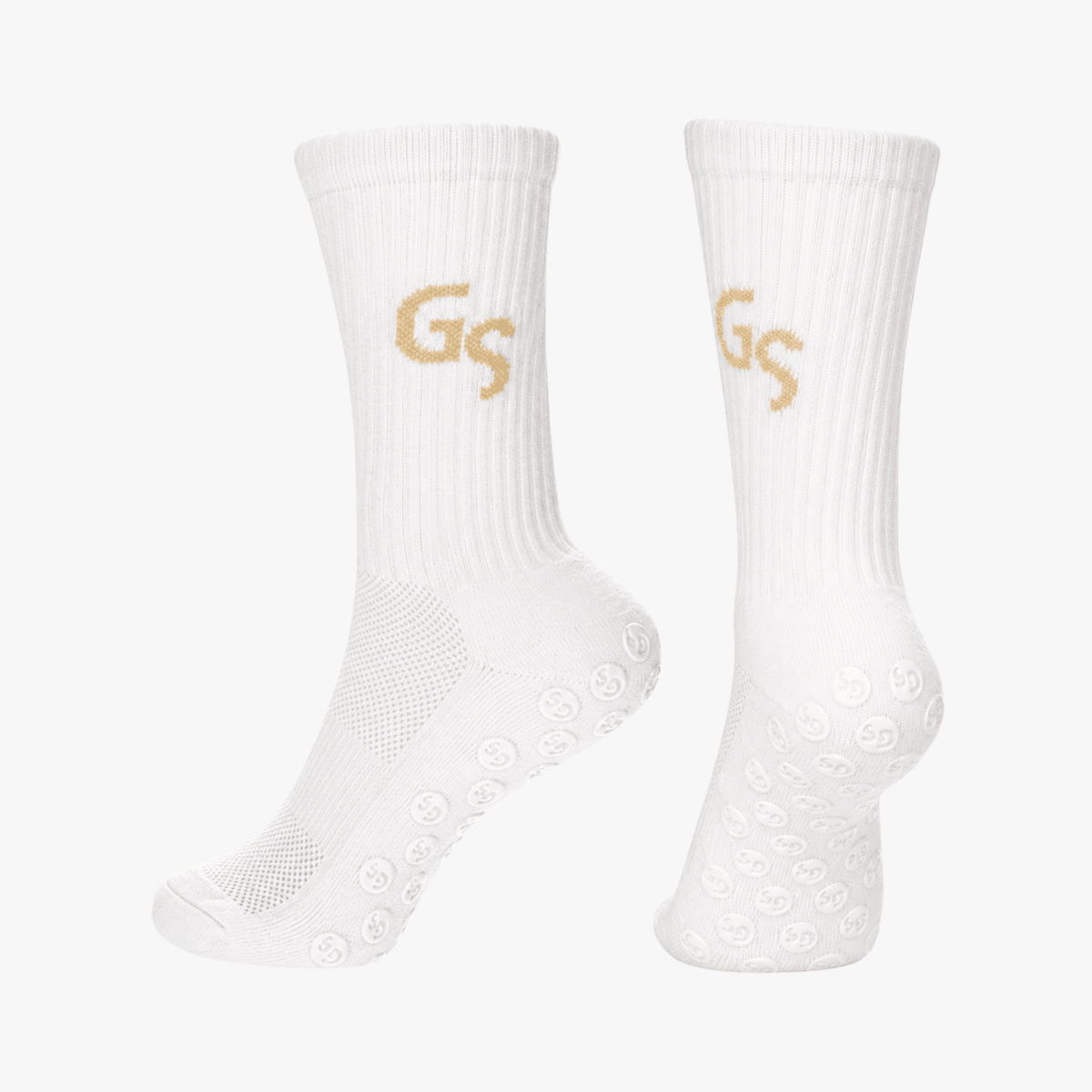Hvite gripsocks - beige logo | 2026 versjon - GSPERFORMANCE