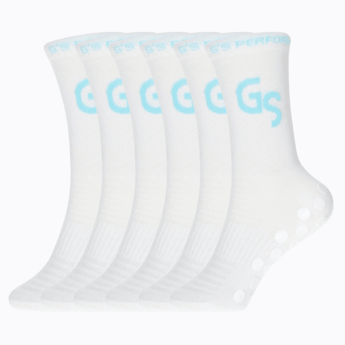 Hvite og turkis gripsocks - 6pk - GSPERFORMANCE
