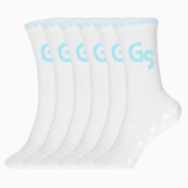 Hvite og turkis gripsocks - 6pk - GSPERFORMANCE