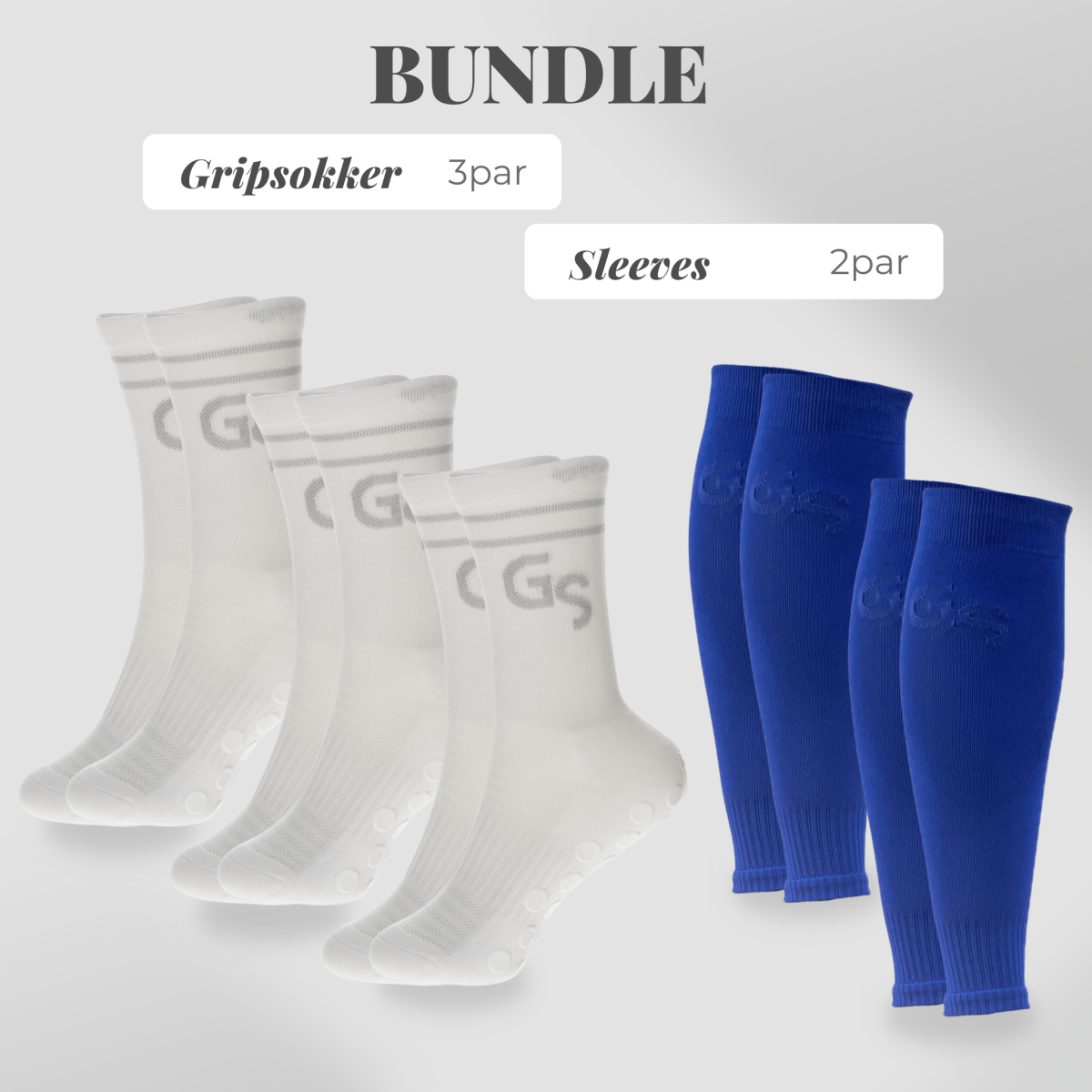 Hvite Standard Gripsokker & Blå Sleeves Bundle - GSPERFORMANCE