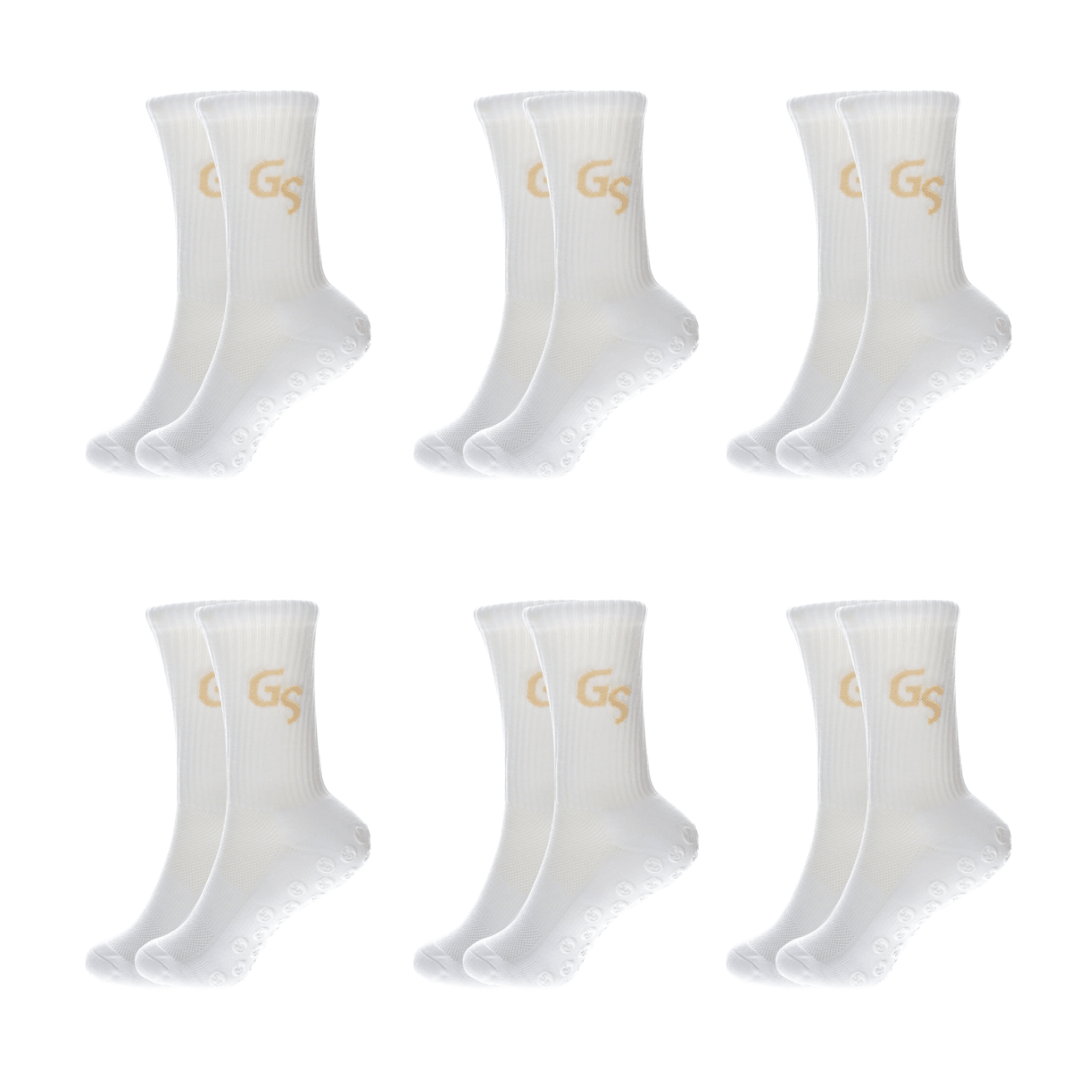 Standard gripsocks beige logo - Hvite (6pk) | 2026 versjon - GSPERFORMANCE