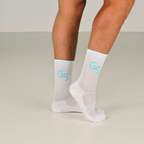 Standard - Hvite Gripsocks med turkis logo